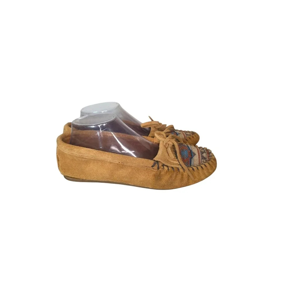 Minnetonka El Paso Moccasins Women's 9 Brown Suede Aztec Loafers Boho